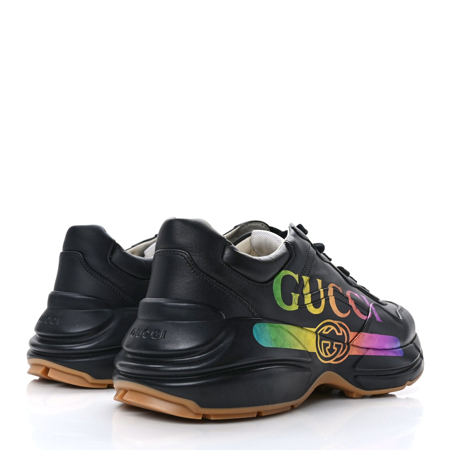 Calfskin Iridescent Logo Mens Rhyton Sneakers 8 Black