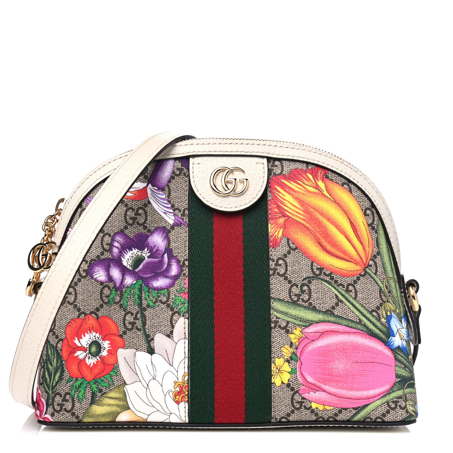 GG Supreme Monogram Flora Web GG Small Ophidia Dome Shoulder Bag White