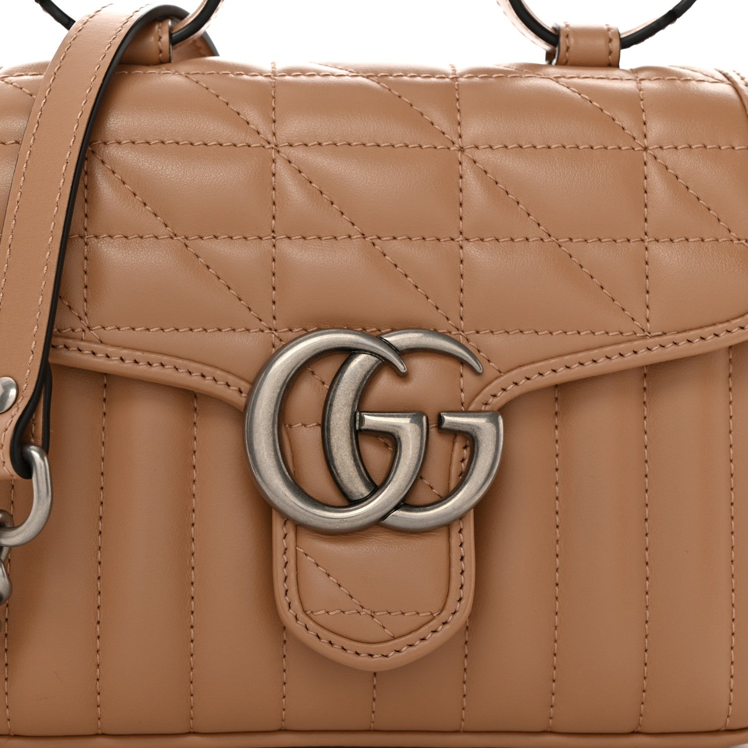 Gucci Calfskin Matelasse Aria Mini GG Marmont Top Handle Shoulder Bag Camelia 9 of 11