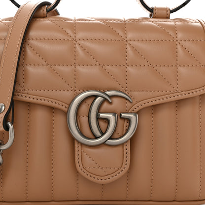 Gucci Calfskin Matelasse Aria Mini GG Marmont Top Handle Shoulder Bag Camelia 9 of 11