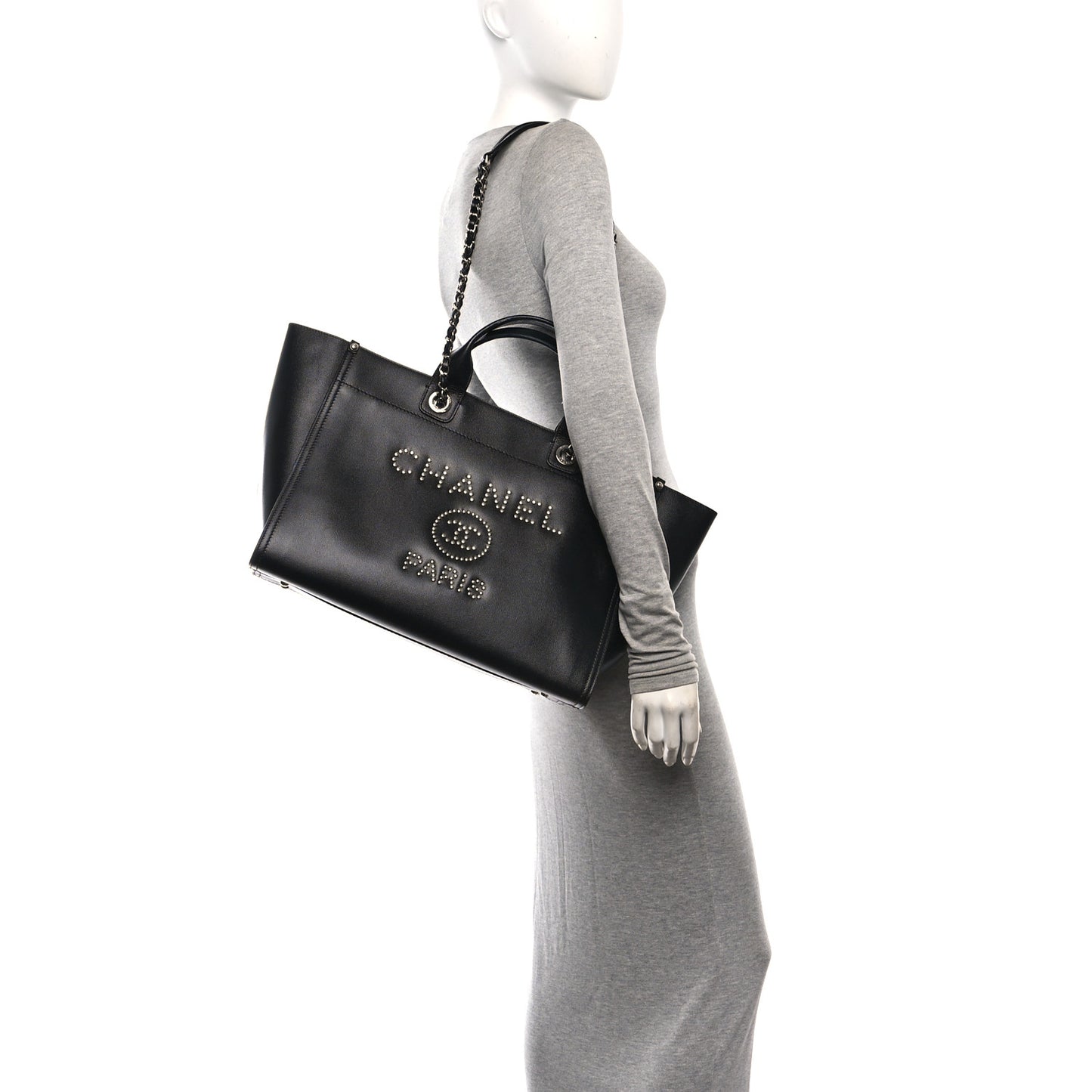Caviar Medium Studded Deauville Tote Black