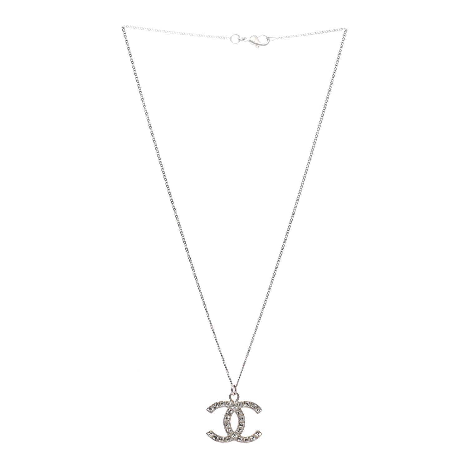 Chanel Baguette Crystal CC Necklace Silver 3 of 4
