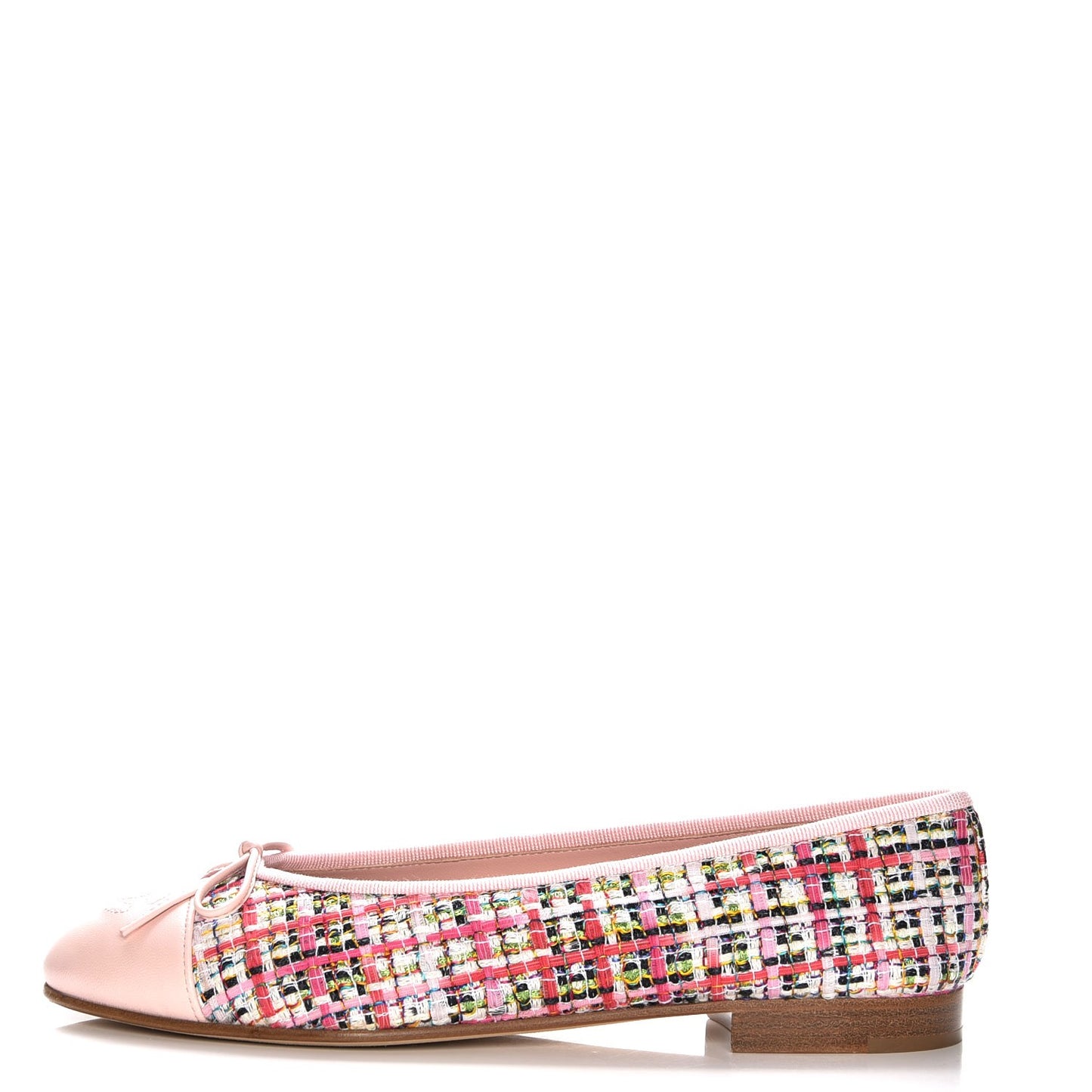 Tweed Calfskin Cap Toe Ballerina Flats 37.5 Pink