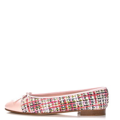 Chanel Tweed Calfskin Cap Toe Ballerina Flats 37.5 Pink 1 of 9