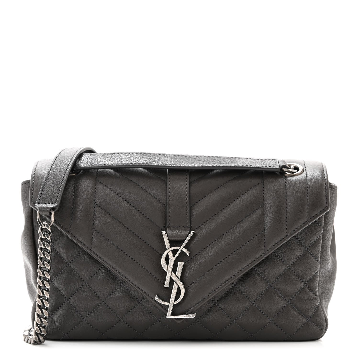 Saint Laurent Sheepskin Tri-Quilt Monogram Medium College Bag Coal 1 of 11