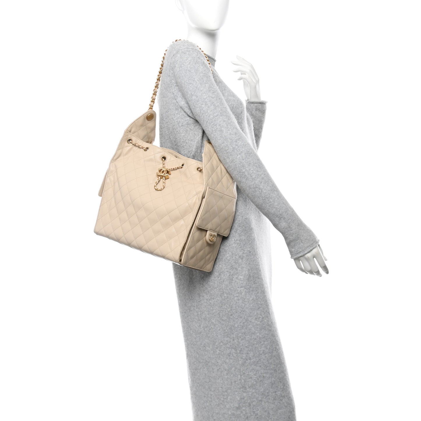 Caviar Quilted Medium Chanel 25 Handbag Beige