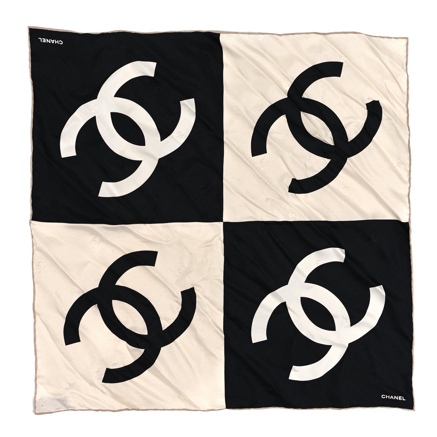 Silk Twill Hair Scarf Ecru Black White