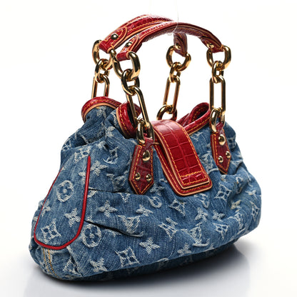 Louis Vuitton Monogram Denim Alligator Pleaty Blue Red 2 of 7