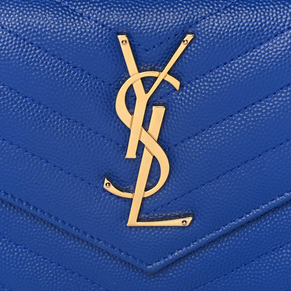 Saint Laurent Grain De Poudre Matelasse Chevron Monogram Flap Wallet Royal Blue 9 of 12