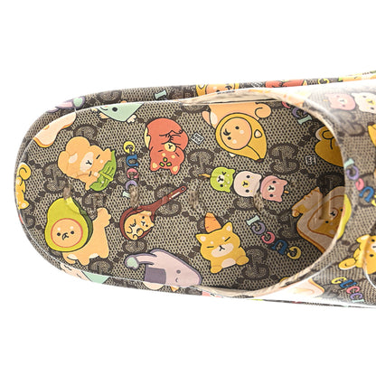 Gucci X PIKARAR Cubic Rubber Monogram Animal Print Womens Interlocking G Platform 42mm Slide Sandals 38 Beige Ebony Multicolor 7 of 9