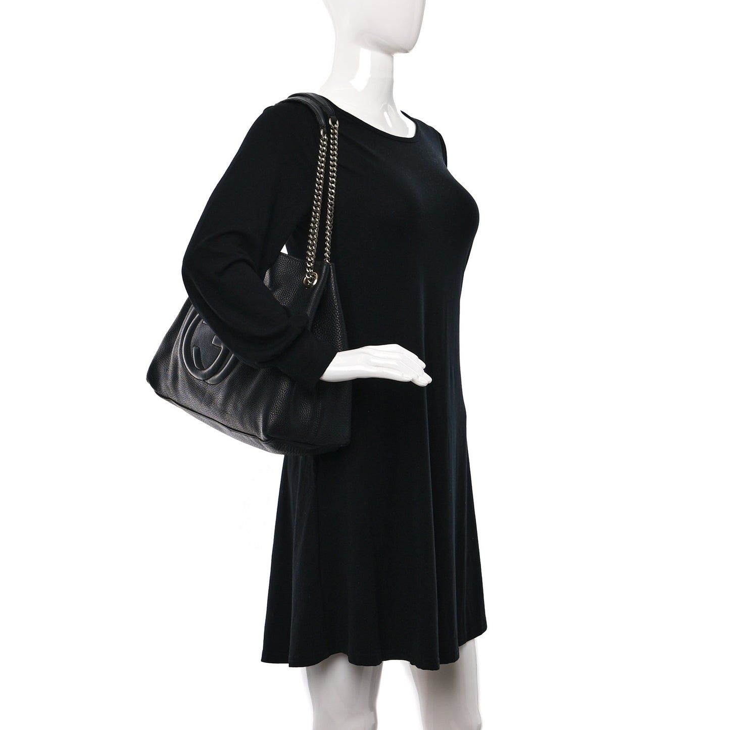 Pebbled Calfskin Medium Soho Chain Shoulder Bag Black
