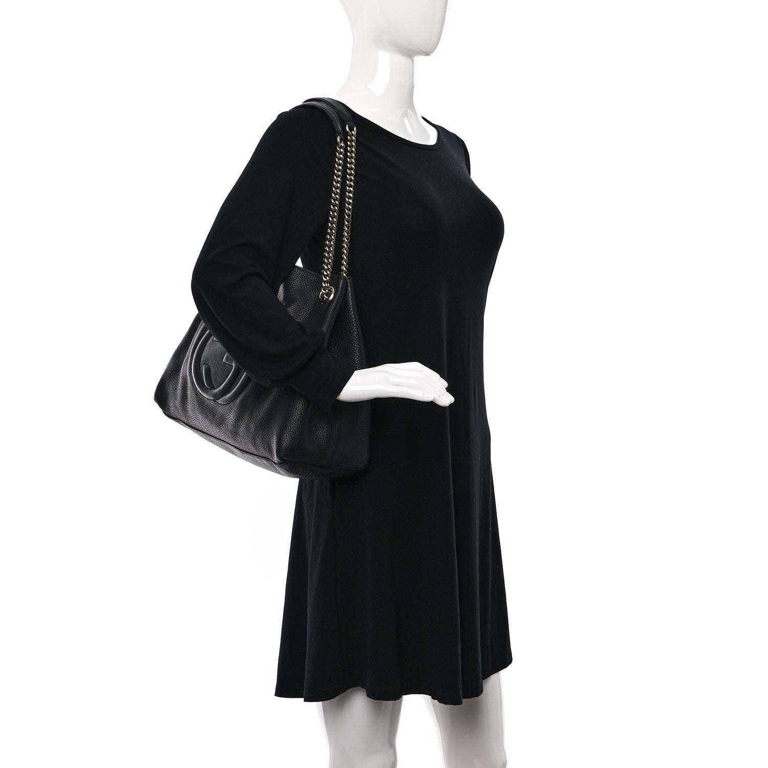 Gucci Pebbled Calfskin Medium Soho Chain Shoulder Bag Black 2 of 10