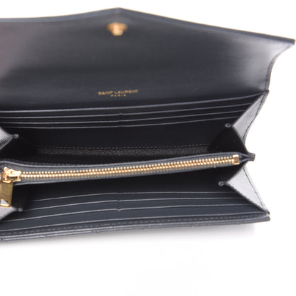 Saint Laurent Grain De Poudre Matelasse Chevron Monogram Flap Wallet Dark Smog 4 of 6