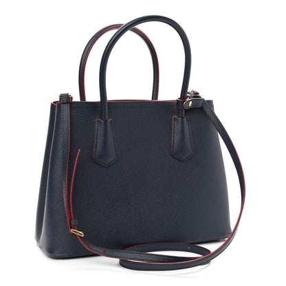 Prada Saffiano Cuir Small Double Bag Baltico Fuoco 3 of 11