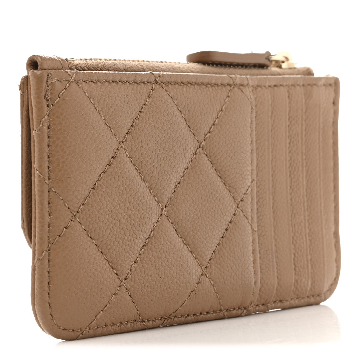 Chanel Caviar Quilted Flap Zip Card Holder Dark Beige 3 of 11