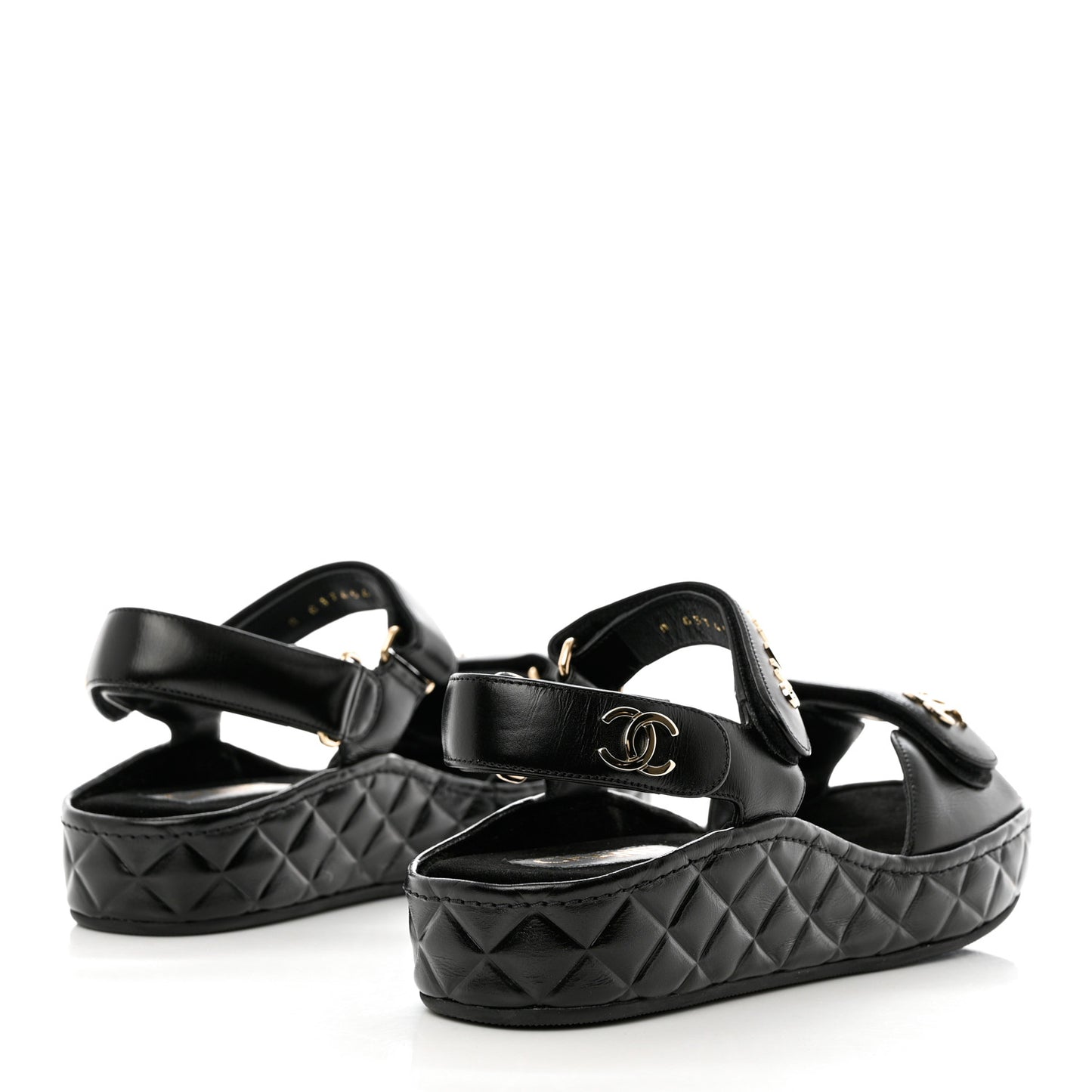 Shiny Calfskin Logo Platform Sandals 39 Black