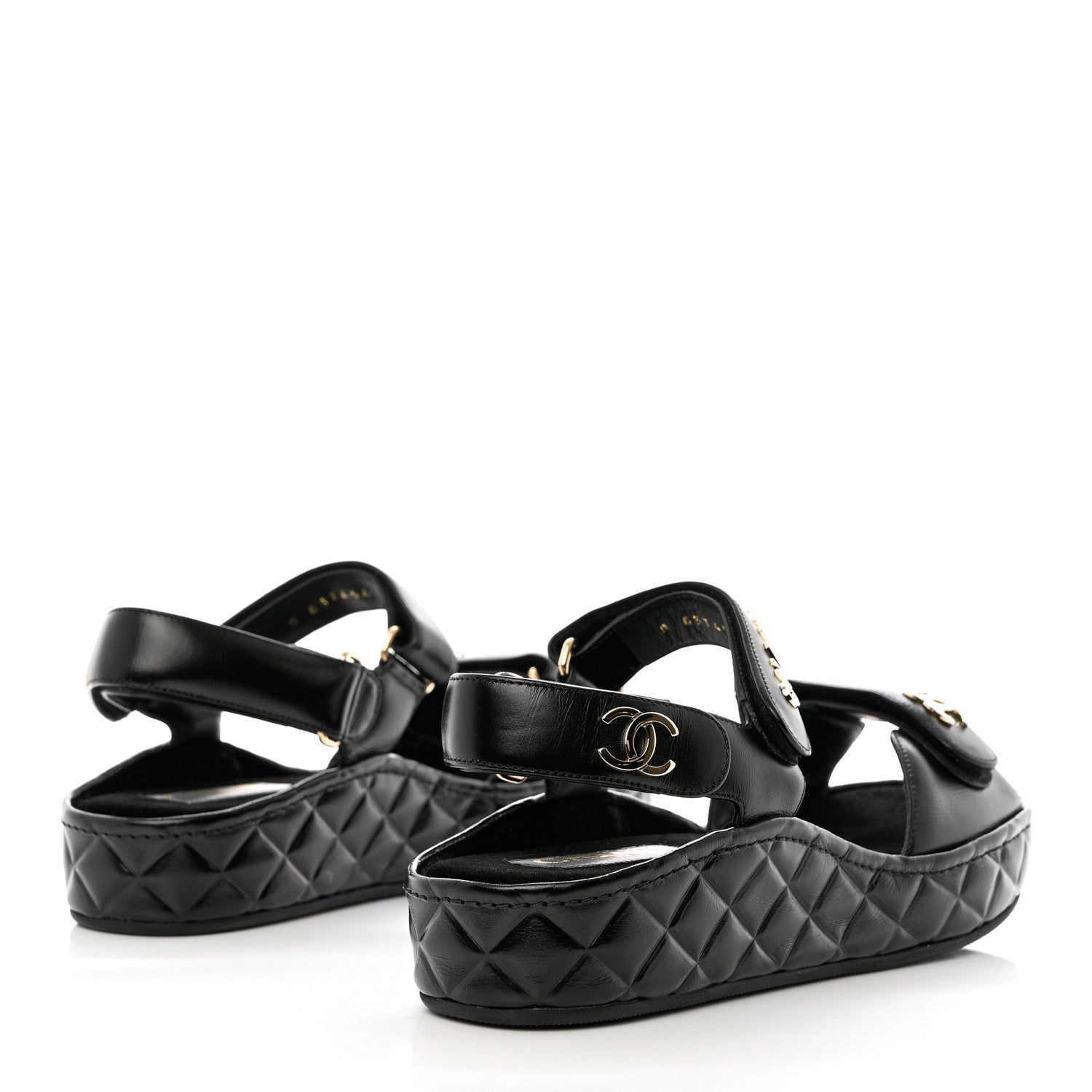 Chanel Shiny Calfskin Logo Platform Sandals 39 Black 4 of 14