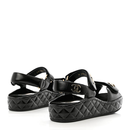 Chanel Shiny Calfskin Logo Platform Sandals 39 Black 4 of 14