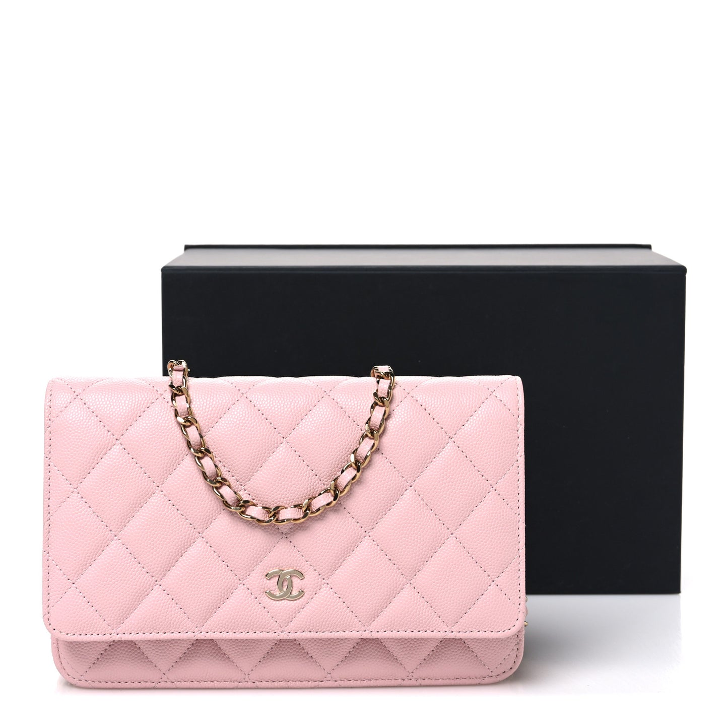 Caviar Quilted Wallet on Chain WOC Light Pink