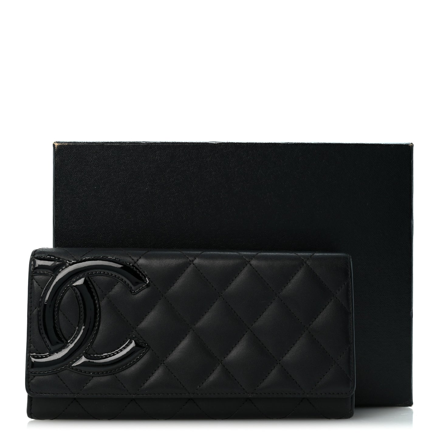 Calfskin Quilted Cambon Long Double Wallet Black