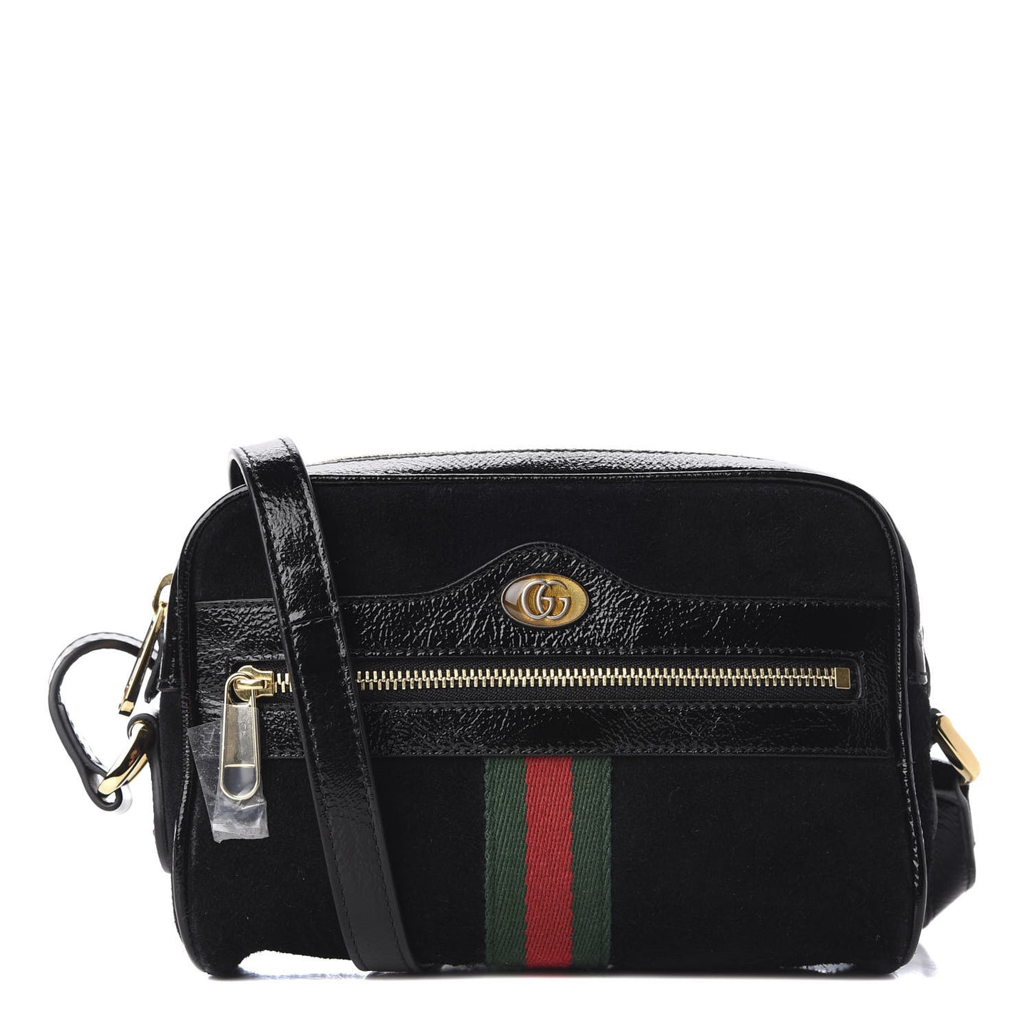 Suede Patent Web Mini Ophidia Shoulder Bag Black