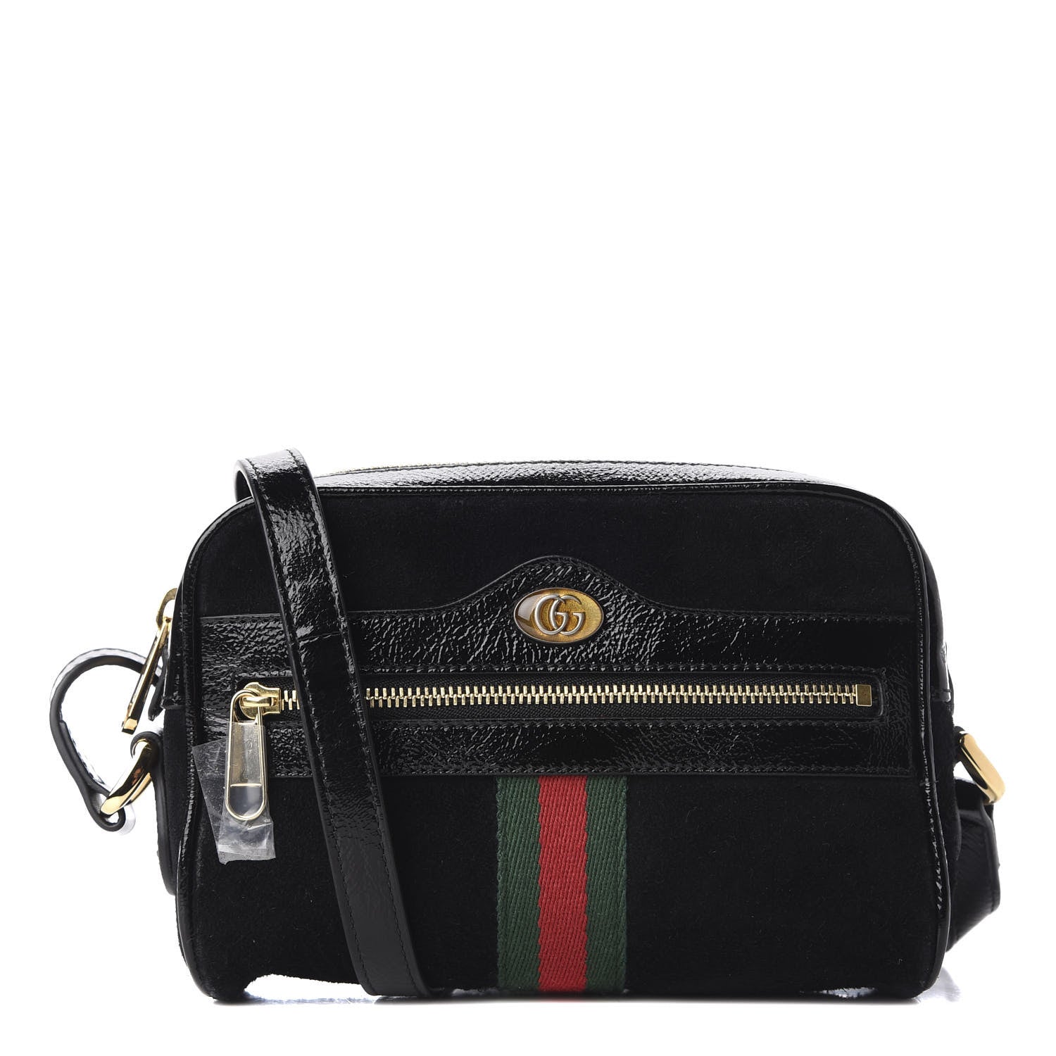Gucci Suede Patent Web Mini Ophidia Shoulder Bag Black 1 of 10