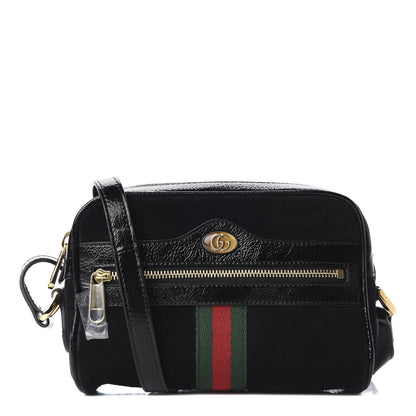 Gucci Suede Patent Web Mini Ophidia Shoulder Bag Black 1 of 10