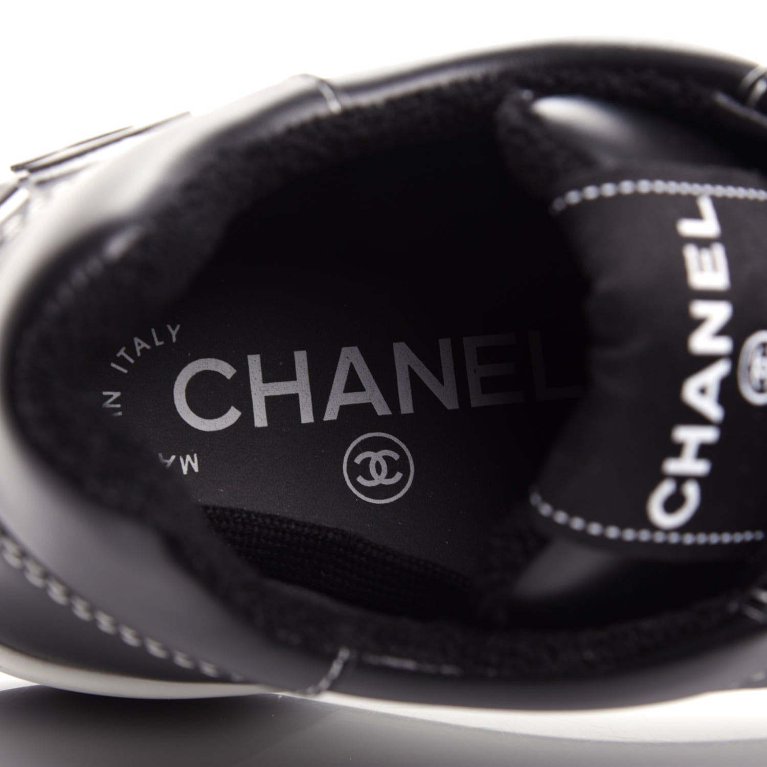 Chanel Calfskin Womens Logo Sneakers 37 Black White 8 of 11