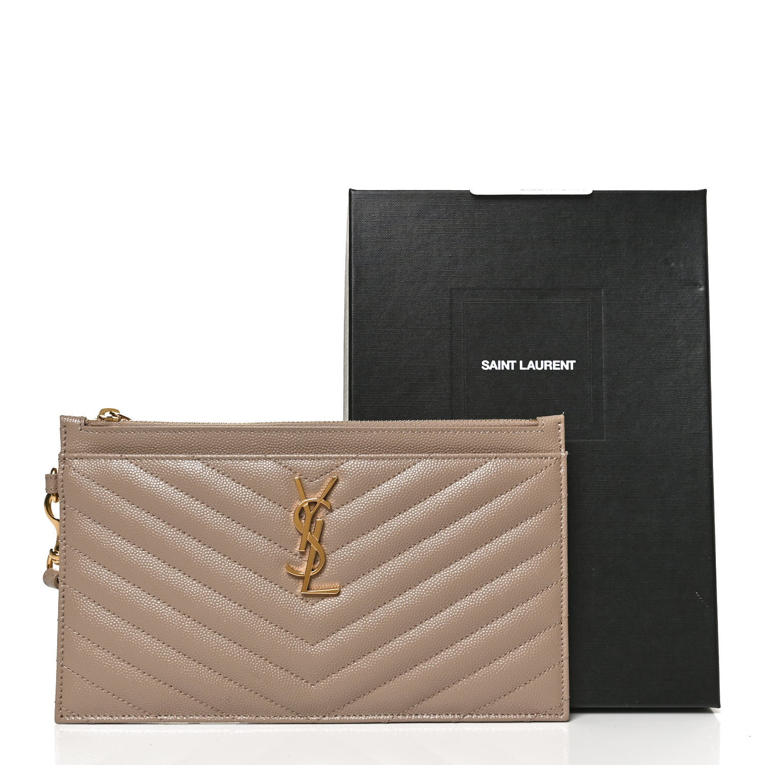 Saint Laurent Grain De Poudre Chevron Monogram Large Bill Pouch Cork 11 of 11