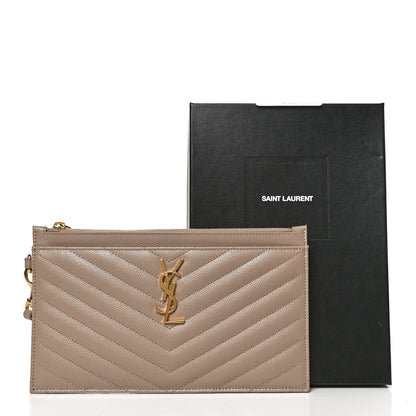 Saint Laurent Grain De Poudre Chevron Monogram Large Bill Pouch Cork 11 of 11
