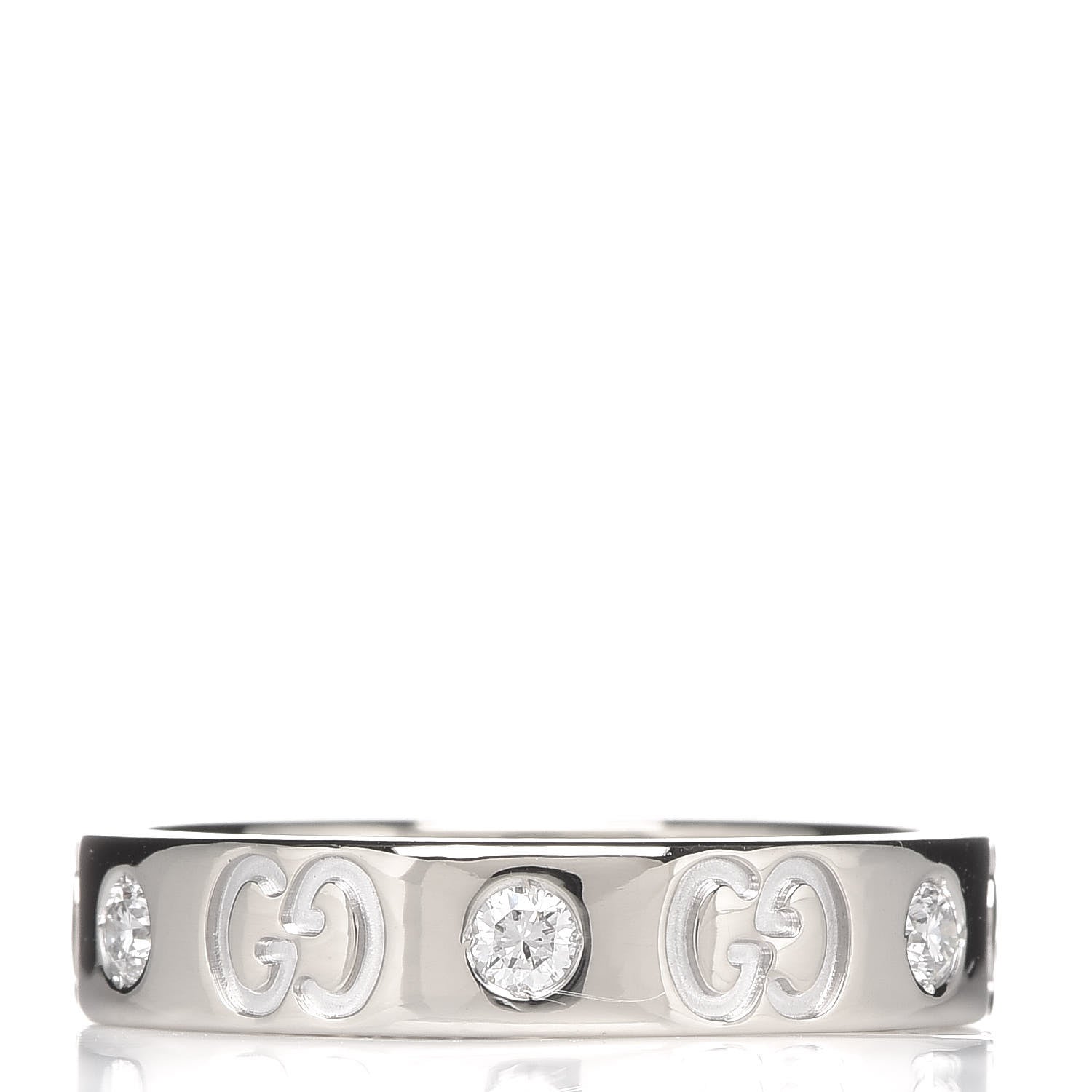 Gucci 18K White Gold Diamond Icon Band Ring 50 5.25 3 of 4