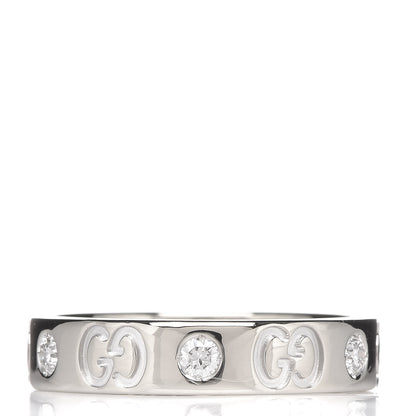 Gucci 18K White Gold Diamond Icon Band Ring 50 5.25 3 of 4