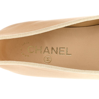 Chanel Lambskin Cap Toe CC Ballerina Flats 41.5 Beige Black 8 of 10