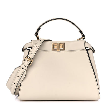 Fendi Vitello Seta Suede FF Mini Peekaboo Iconic Satchel Uovo Sigaro Marrone 1 of 12