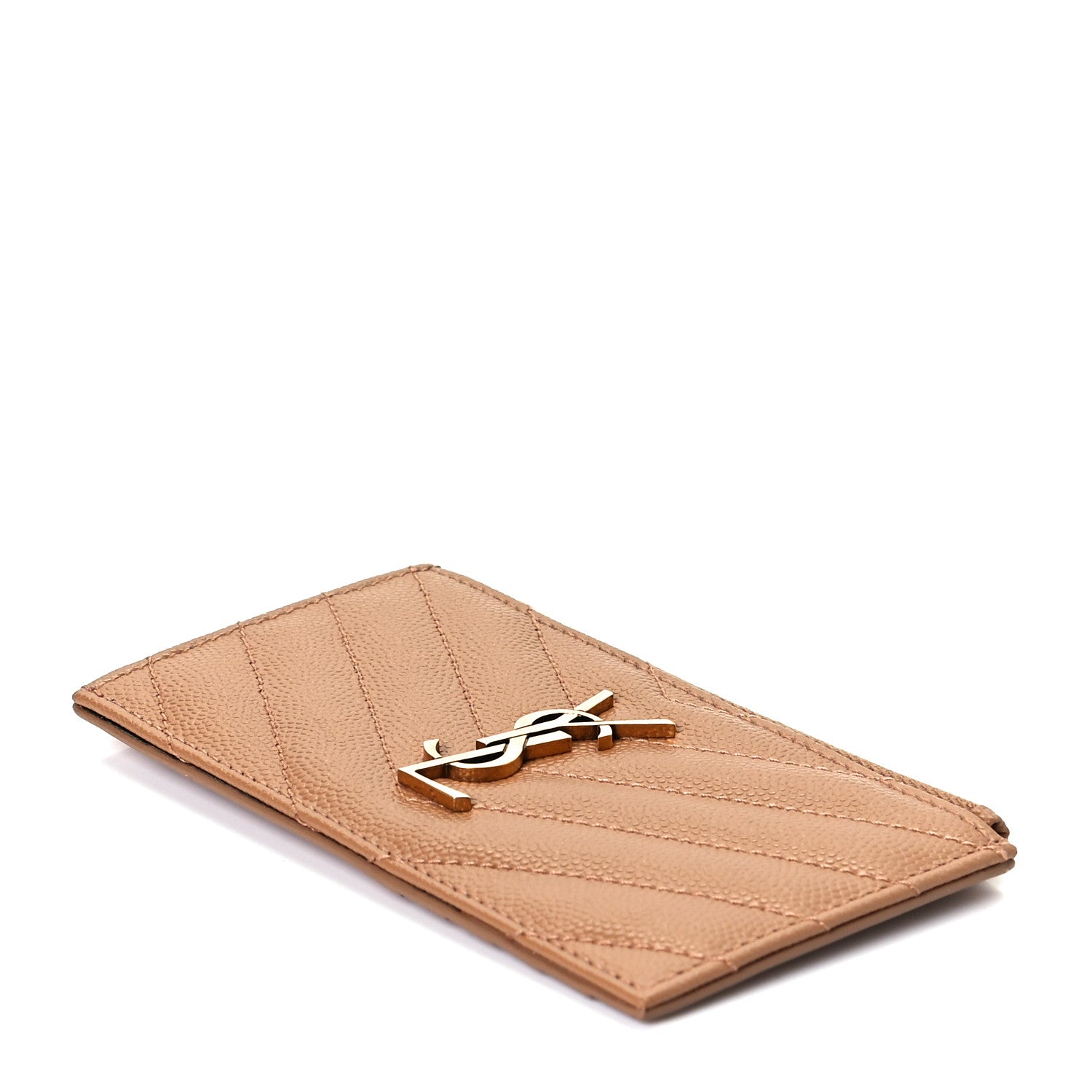 Saint Laurent Grain De Poudre Matelasse Chevron Monogram Fragments Zippered Card Case Cork 4 of 6