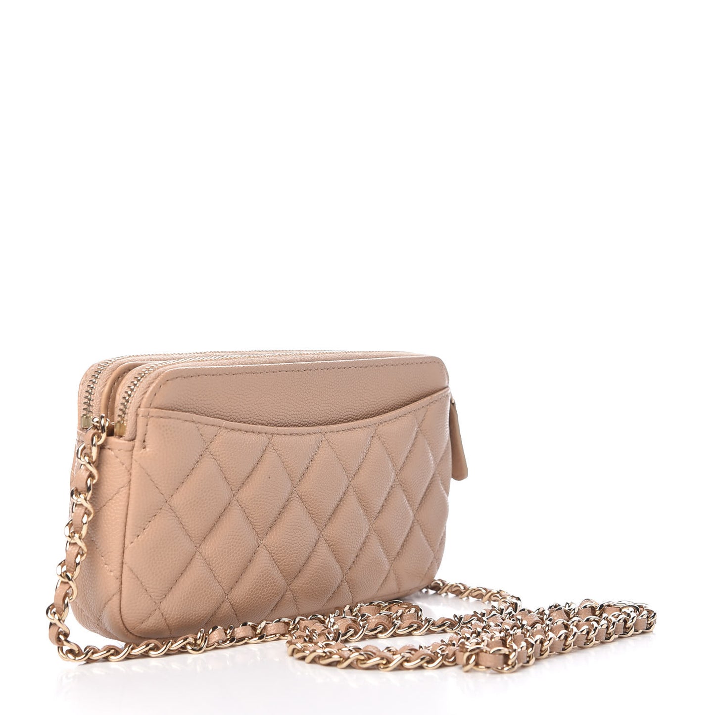 Caviar Quilted Small Clutch With Chain Beige