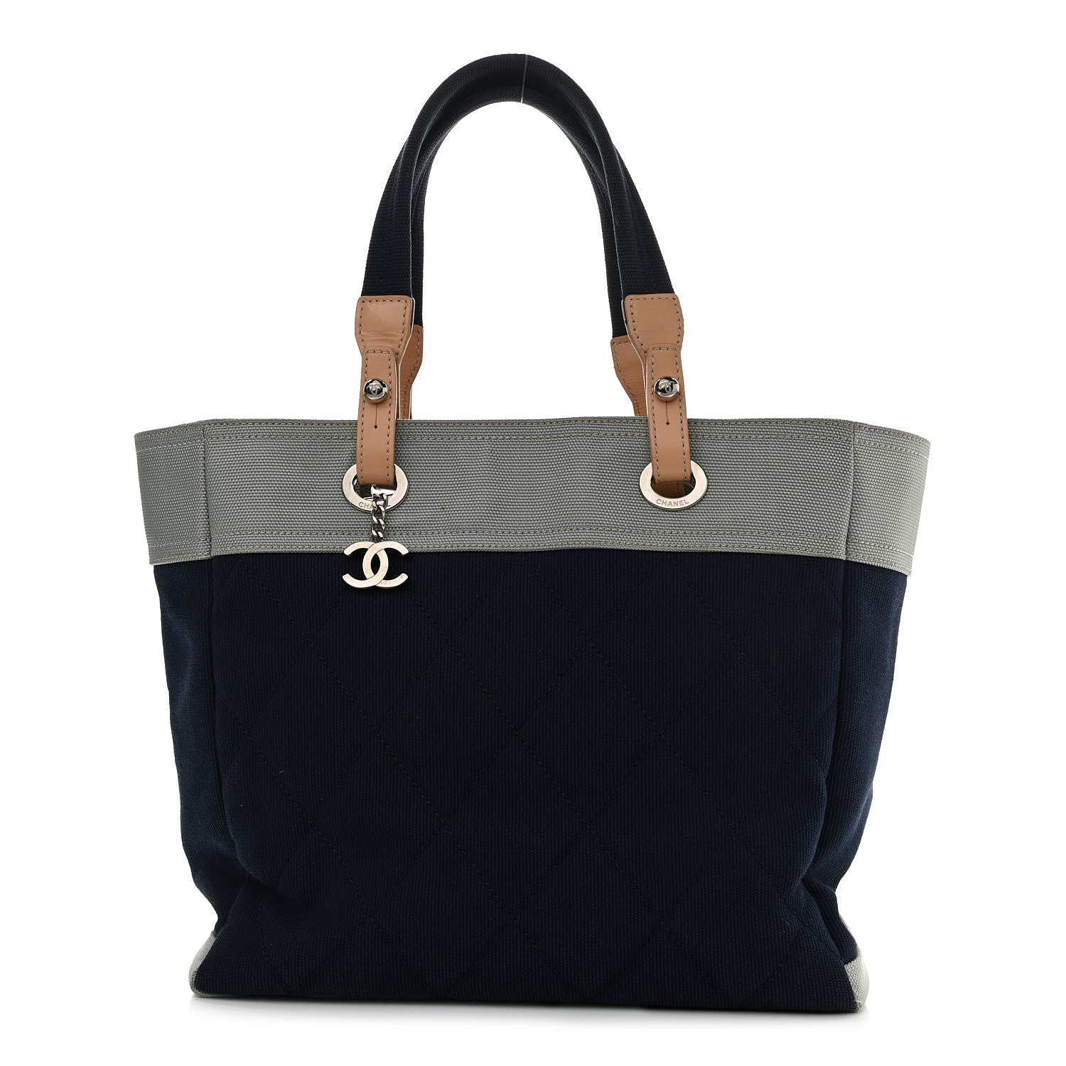 Chanel Canvas Quilted Large Paris Biarritz Tote Grey Blue 1 of 18