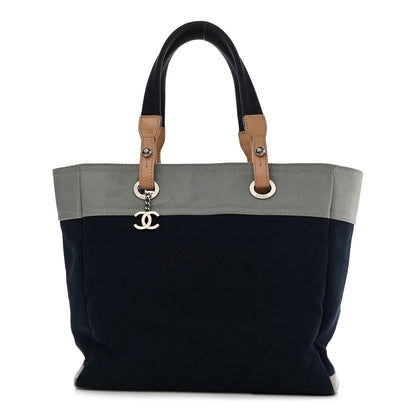 Chanel Canvas Quilted Large Paris Biarritz Tote Grey Blue 1 of 18