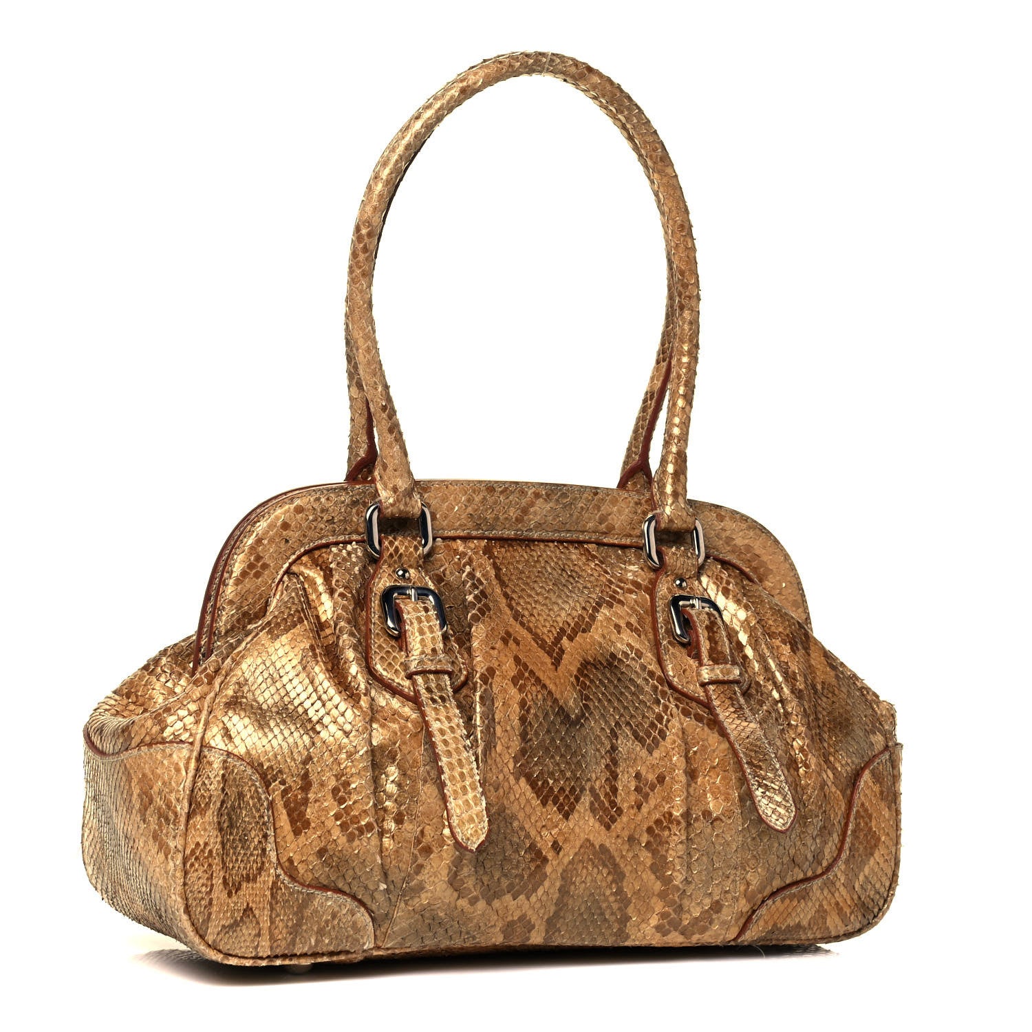 Prada Metallic Python Frame Satchel Oro 3 of 9