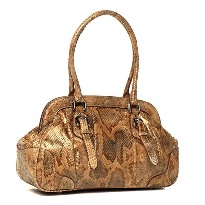 Prada Metallic Python Frame Satchel Oro 3 of 9