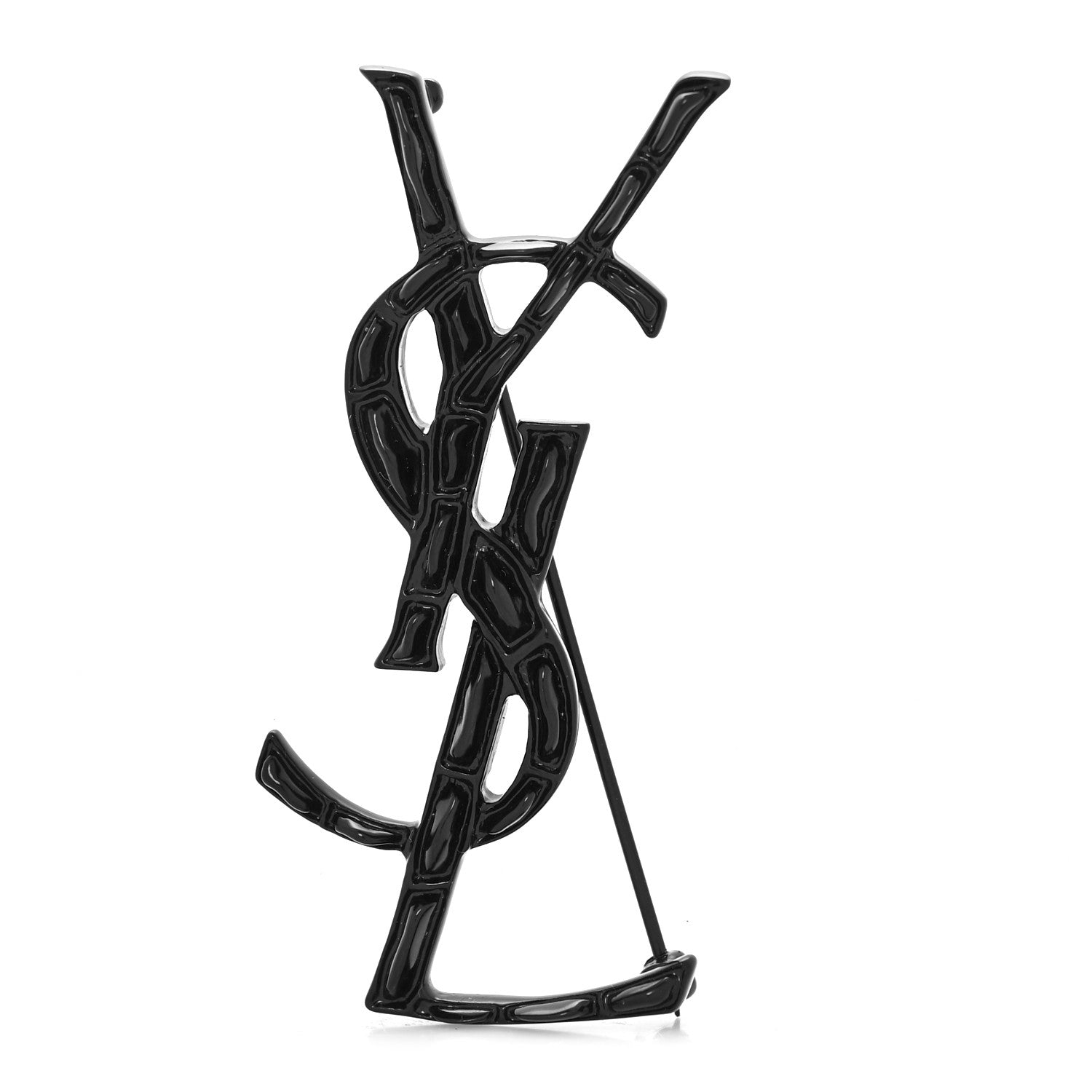Saint Laurent Monogram Crocodile Opyum Brooch Black 1 of 3