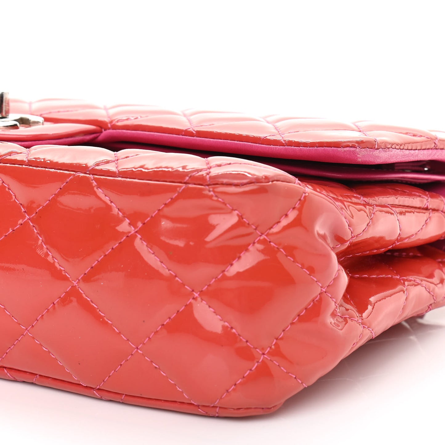 Patent Quilted Medium Double Flap Fuchsia