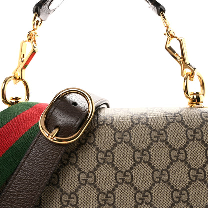 Gucci GG Supreme Monogram Textured Dollar Calfskin Web Medium Blondie Top Handle Shoulder Flap Bag Beige Ebony New Acero 7 of 9