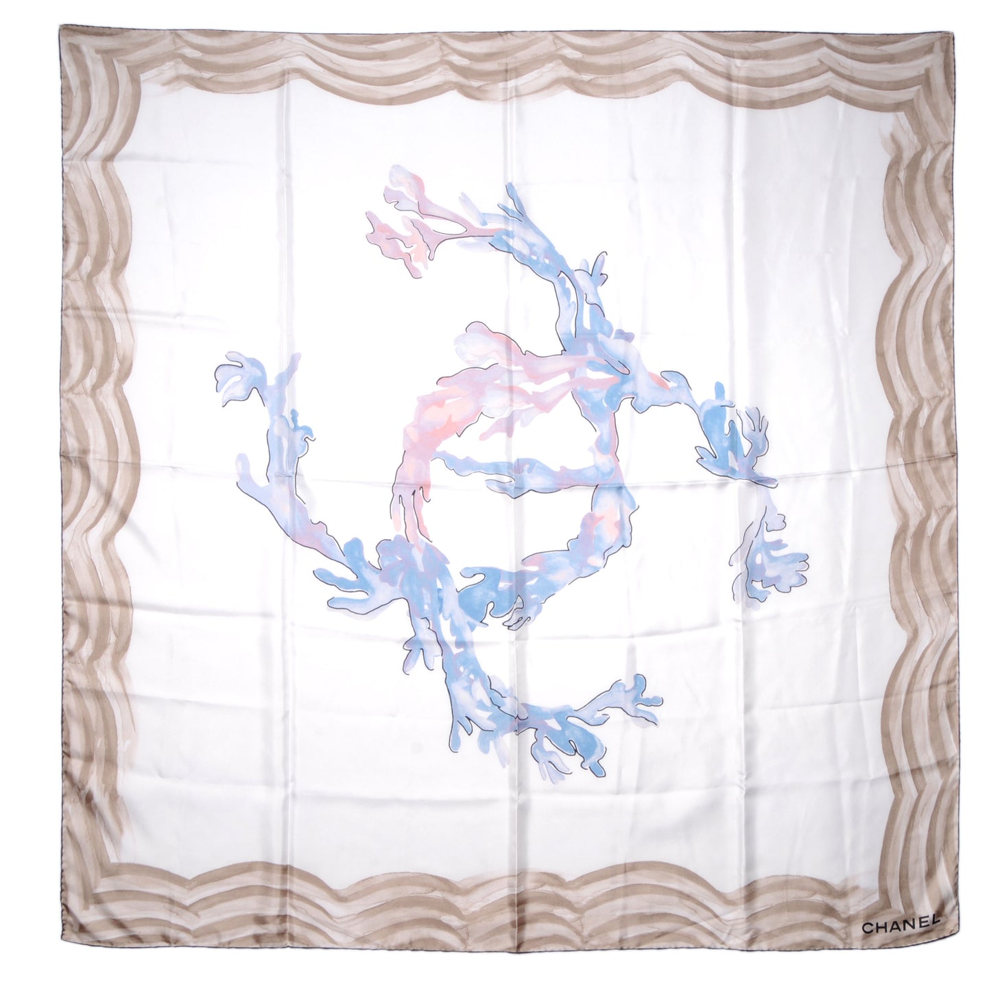Silk Coral CC Watercolor Square Scarf White