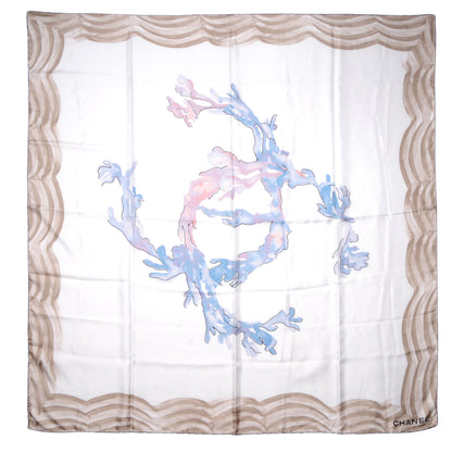 Chanel Silk Coral CC Watercolor Square Scarf White 2 of 5