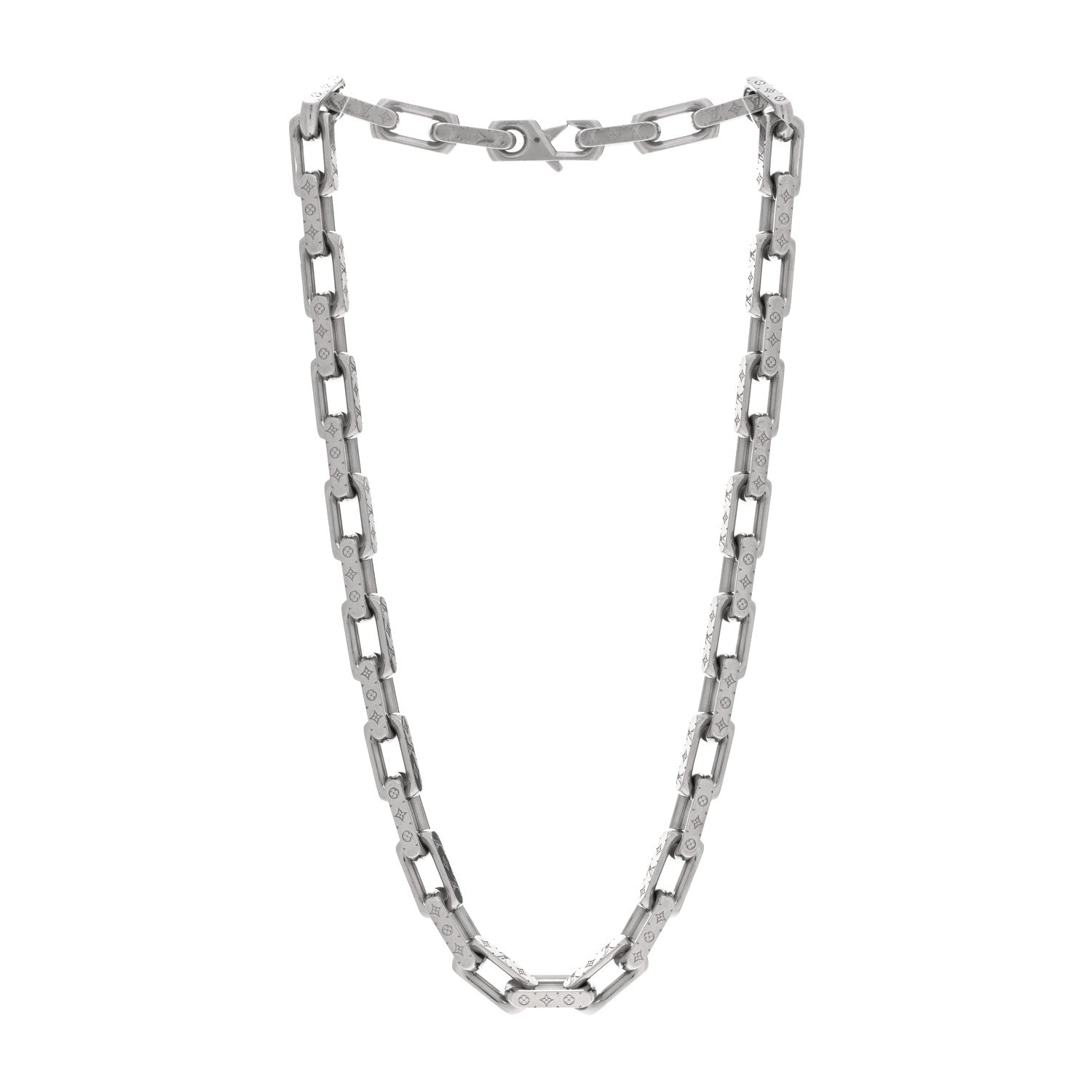 Louis Vuitton Monogram Chain Necklace Silver 3 of 5