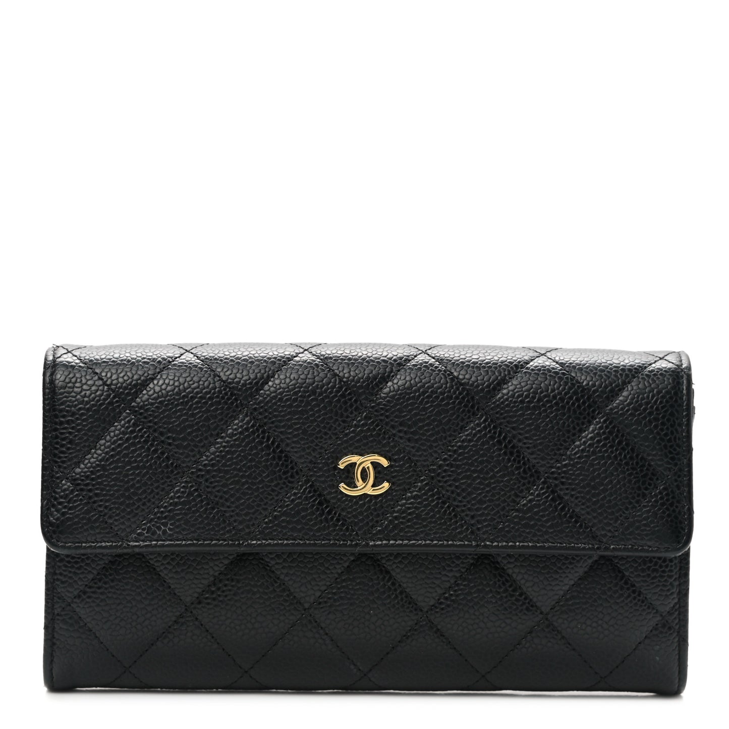 Caviar Quilted Large Gusset Flap Wallet Black