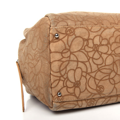 Chanel Suede Camellia Embossed Bowling Bag Beige 8 of 11