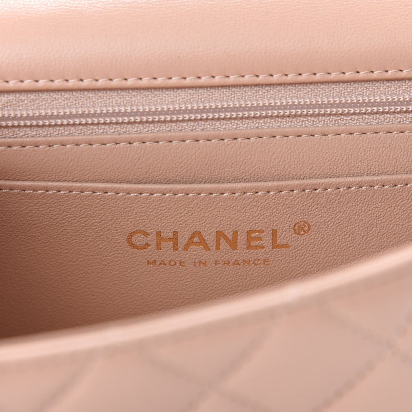 Lambskin Quilted Mini Top Handle Rectangular Flap Beige