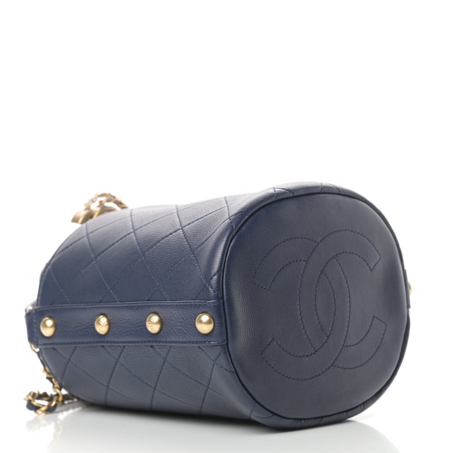 Calfskin Tweed Medium CC Chain Bucket Drawstring Bag Navy Blue Multicolor